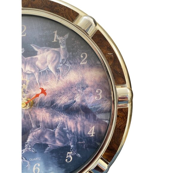 Deer-Themed Quartz Wall Clock With Gold & Wood Finish Frame - Picture 4 of 6